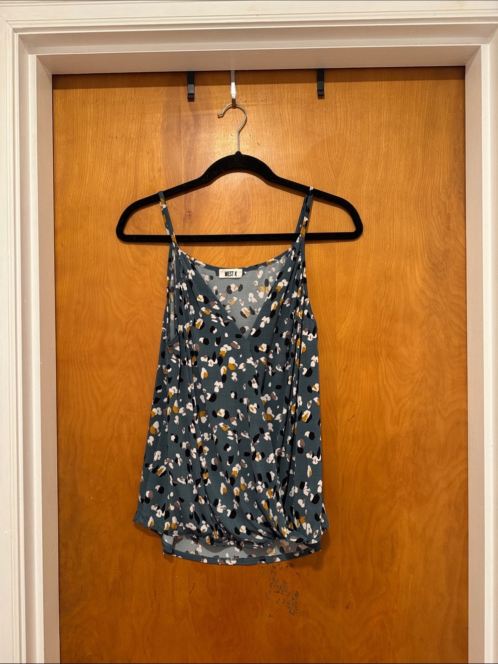 Teal Printed V-Neck Cami with White and Mustard Spots
